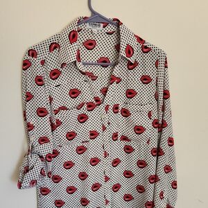 RARE Express Polka Dot Lip Print Blouse